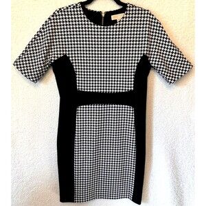 Michael Kors Houndstooth Sheath White Black‎ Short Sleeve Dress 10
